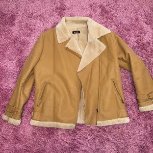 Missguided + Camel Teddy Jacket with Cream Accents